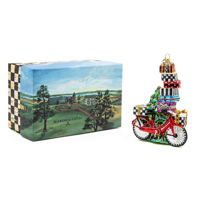 Special Delivery Bike Glass Ornament - {current_domain}