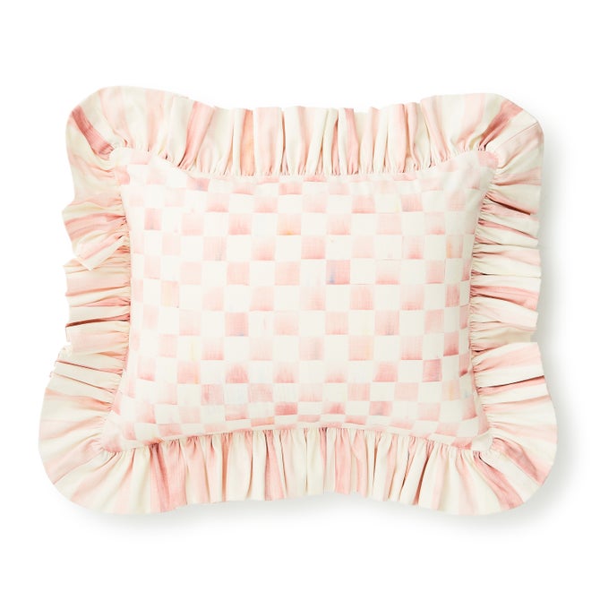 Rosy Check Ruffle Lumbar Throw Pillow - {current_domain}