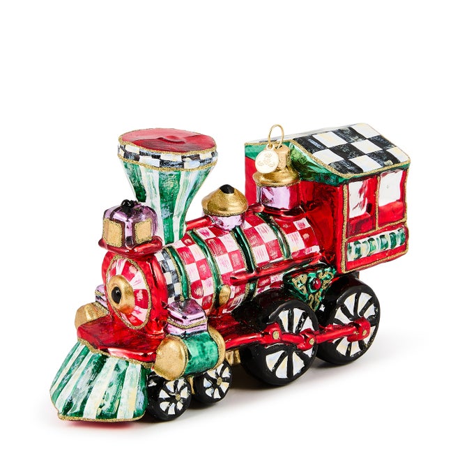 Check It Out Train Glass Ornament - {current_domain}