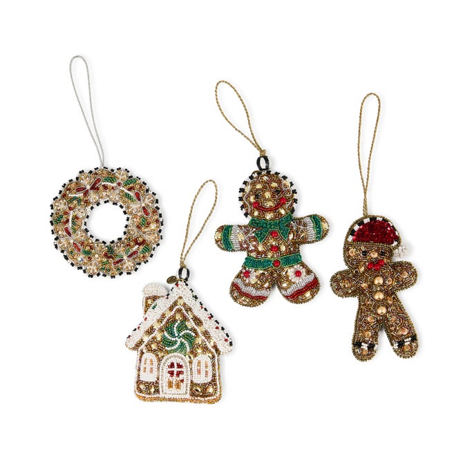 Gingerbread Beaded Ornaments, Set of 4 - {current_domain}