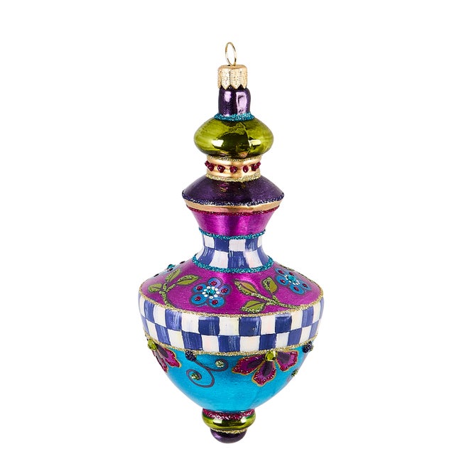 Floral Hourglass Drop Glass Ornament - {current_domain}