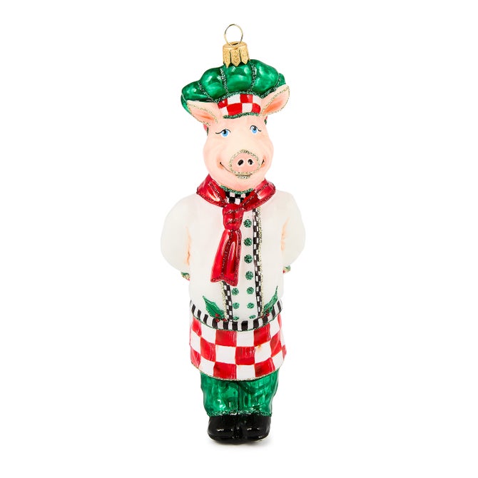 Check It Out Chef Pig Glass Ornament - {current_domain}