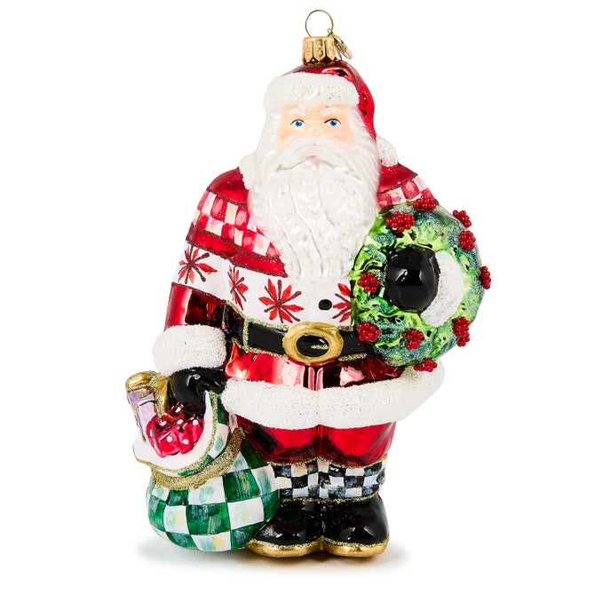 Cozy Sweater Santa Glass Ornament - {current_domain}