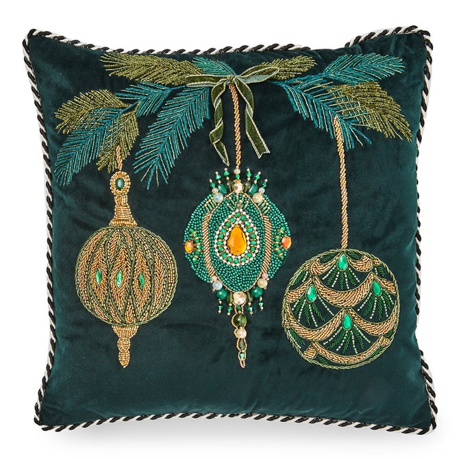 Emerald Ornaments Beaded Throw Pillow - {current_domain}