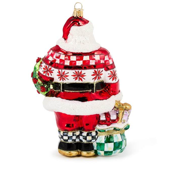 Cozy Sweater Santa Glass Ornament - {current_domain}