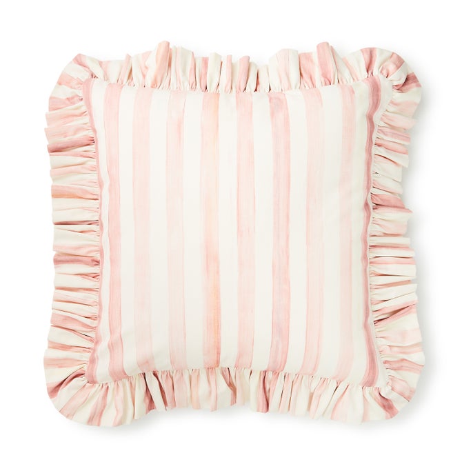 Rosy Stripe Ruffle Throw Pillow - {current_domain}