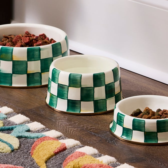 Emerald Check Medium Pet Dish - {current_domain}