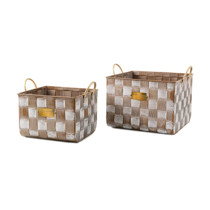 Mocha Textured Check Baskets, Set of 2 - {current_domain}