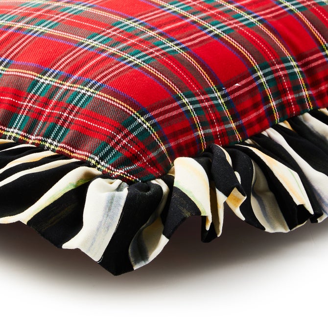Red Tartan & Stripe Ruffle Lumbar Pillow - {current_domain}
