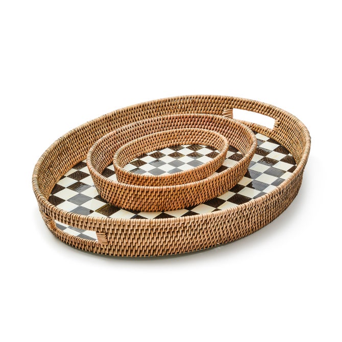Courtly Check Small Enamel & Rattan Serving Tray - {current_domain}