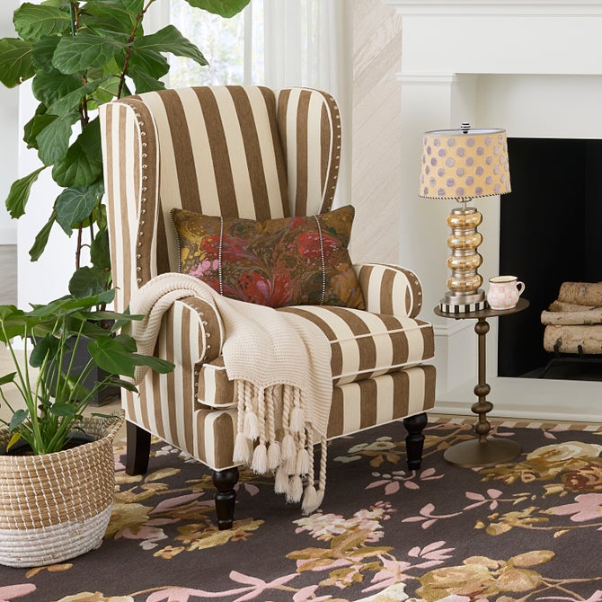 Marquee Brown Stripe Chenille Wing Chair - {current_domain}