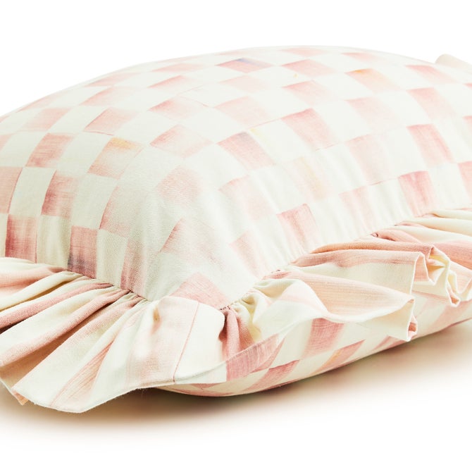 Rosy Check Ruffle Lumbar Throw Pillow - {current_domain}