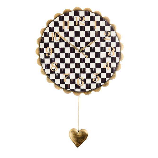 Courtly Check Heart Pendant Wall Clock - {current_domain}