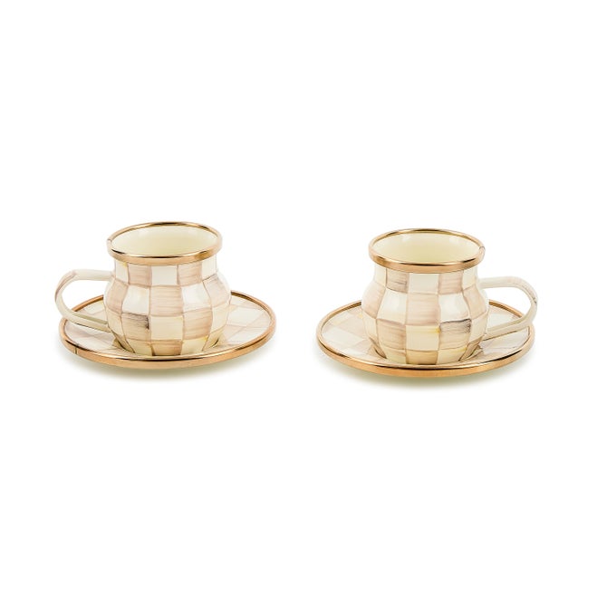 Mocha Check Espresso Cup & Saucer Set - {current_domain}