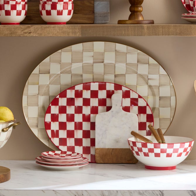 Mocha Check Large Oval Platter - {current_domain}