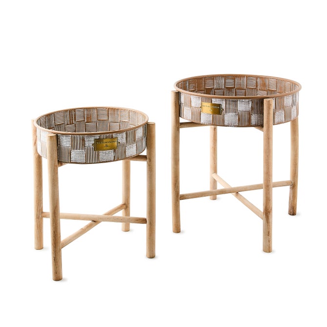 Mocha Textured Check Standing Planters, Set of 2 - {current_domain}