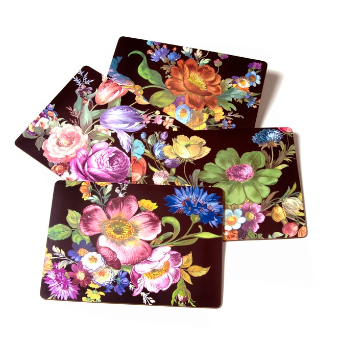 Black Flower Market Placemats, Set of 4 - {current_domain}
