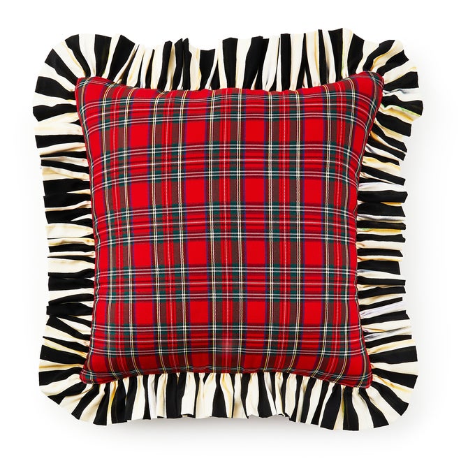 Red Tartan & Stripe Ruffle Pillow - {current_domain}