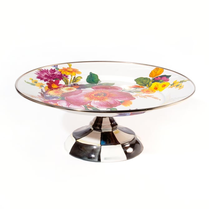 White Flower Market Small Pedestal Platter - {current_domain}