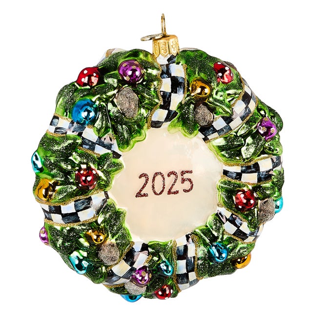 2025 Here Comes Santa Wreath Glass Ornament - {current_domain}