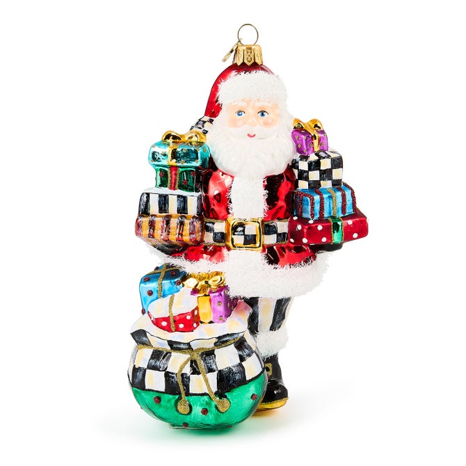 Santa with Gifts Glass Ornament - {current_domain}