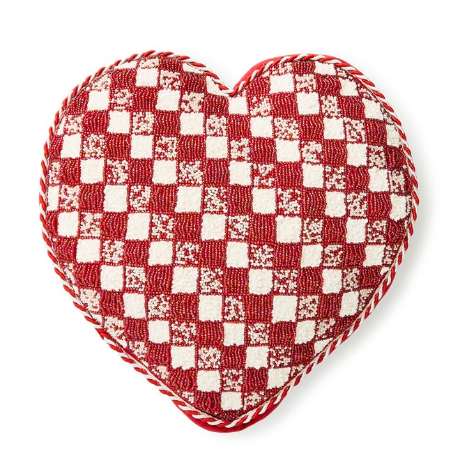 Red and White Check Heart Shaped Throw Pillow - {current_domain}