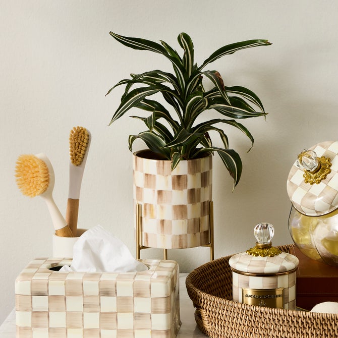 Mocha Check Tabletop Planter - {current_domain}