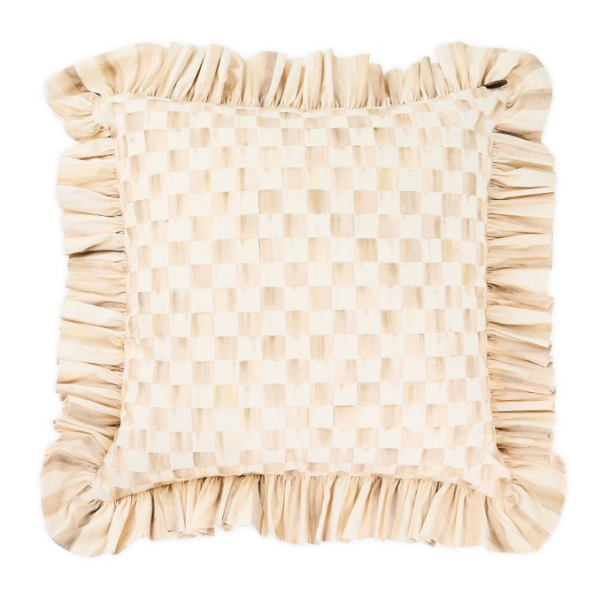 Mocha Check Throw Pillow with Ruffle - {current_domain}