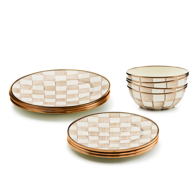 Mocha Check Dinnerware 12pc Complete Set - {current_domain}