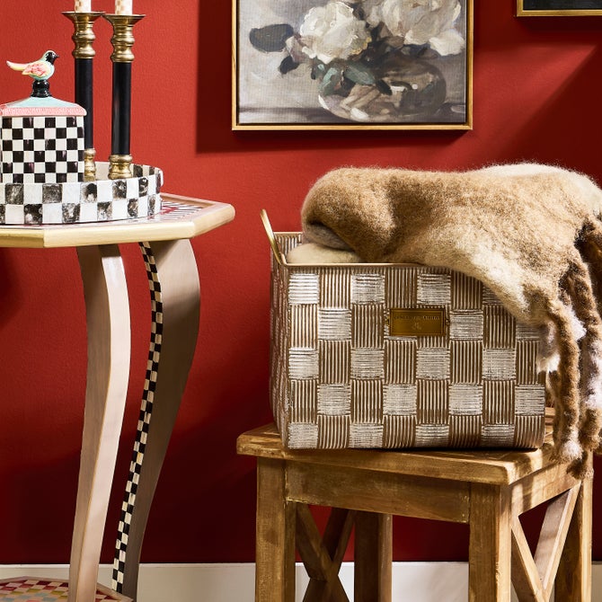 Mocha Textured Check Baskets, Set of 2 - {current_domain}