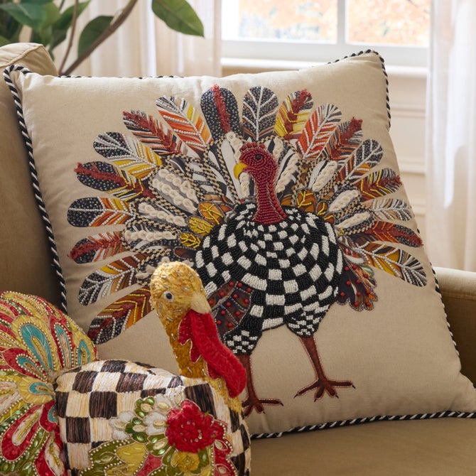 Checked Turkey Throw Pillow - {current_domain}