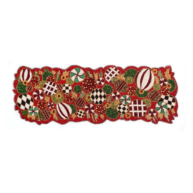 Jolly Ornaments Beaded Table Runner - {current_domain}