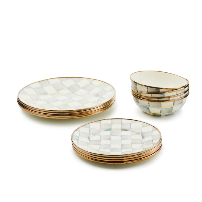 Sterling Check Dinnerware 12pc Complete Set - {current_domain}