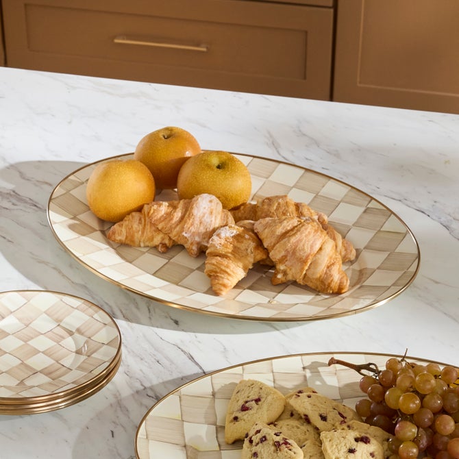 Mocha Check Medium Oval Platter - {current_domain}