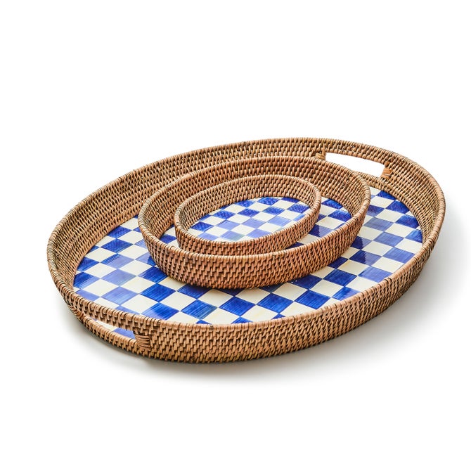 Royal Check Large Enamel & Rattan Serving Tray - {current_domain}
