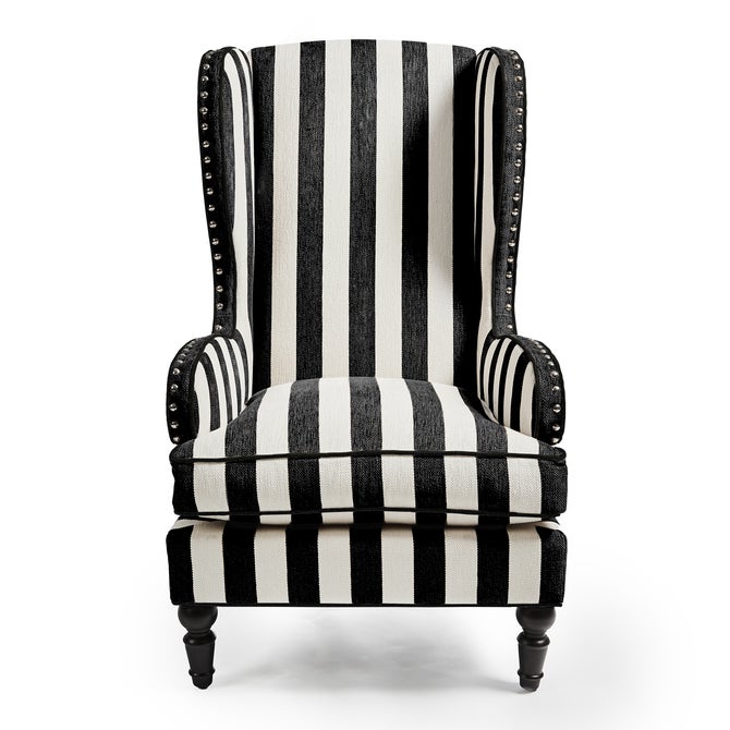Marquee Black Stripe Chenille Wing Chair - {current_domain}
