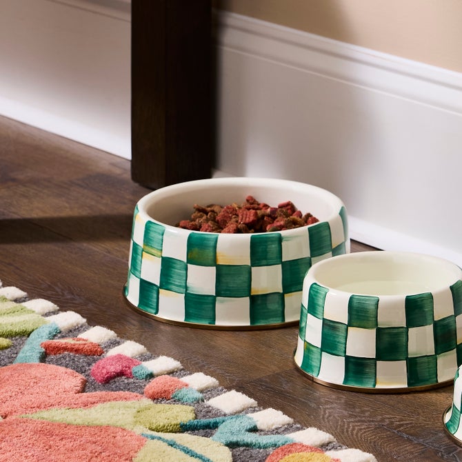 Emerald Check Large Pet Dish - {current_domain}