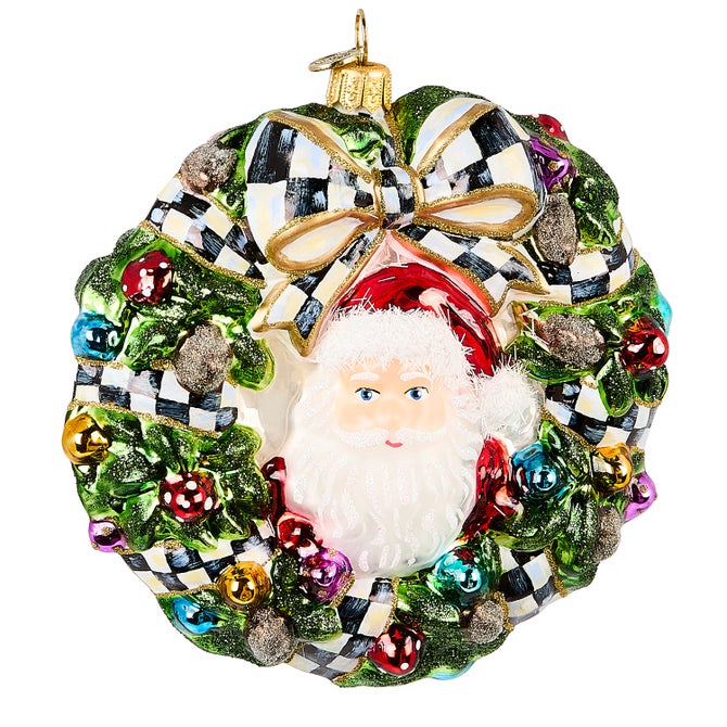 2025 Here Comes Santa Wreath Glass Ornament - {current_domain}