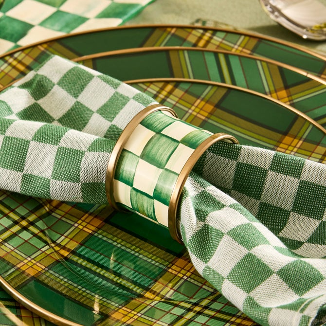 Emerald Check Napkin Rings, Set of 4 - {current_domain}