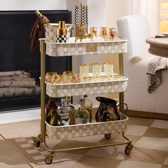 Mocha Check 3-Tier Kitchen Cart - {current_domain}