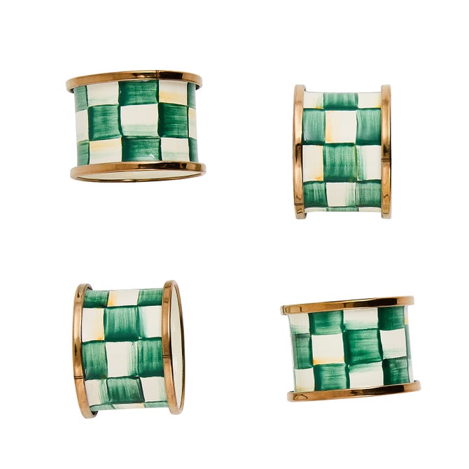 Emerald Check Napkin Rings, Set of 4 - {current_domain}