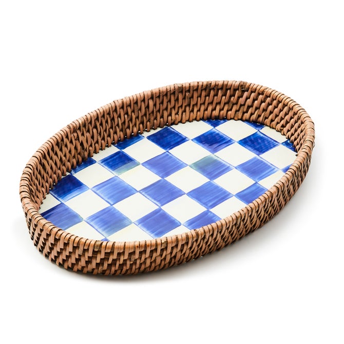 Royal Check Small Enamel & Rattan Serving Tray - {current_domain}