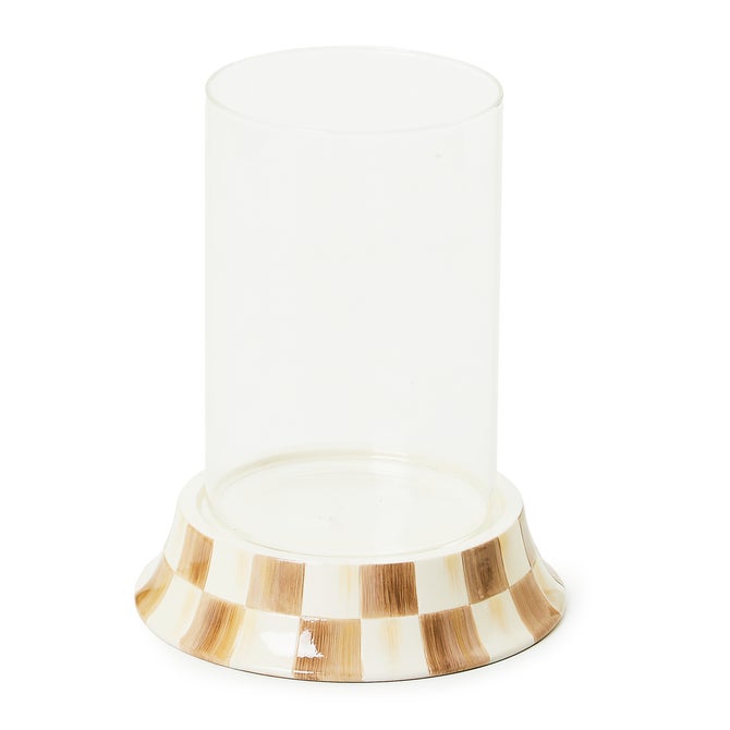 Mocha Check Pillar Glass Candle Holder - {current_domain}