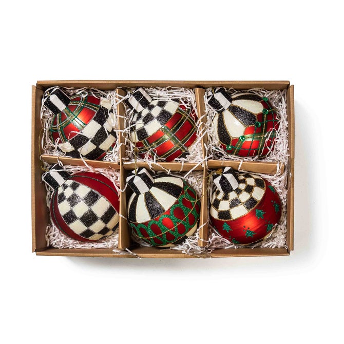 Tartan Glass Large Ball Ornaments, Set of 6 - {current_domain}