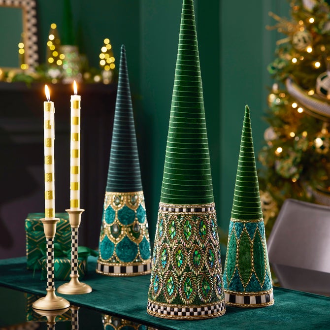 Emerald Luxe Beaded Cone Trees Set of 3 - {current_domain}