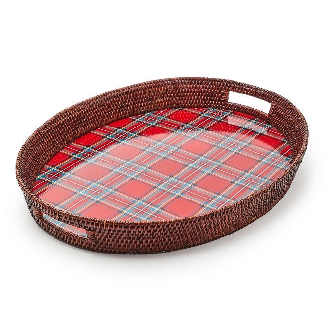 Tartan Red Rattan Party Serving Tray - {current_domain}