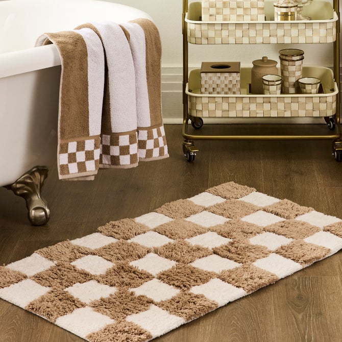 Checkerboard Taupe Bath Rug - {current_domain}