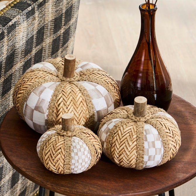 Mocha Check Rattan Pumpkins, Set of 3 - {current_domain}