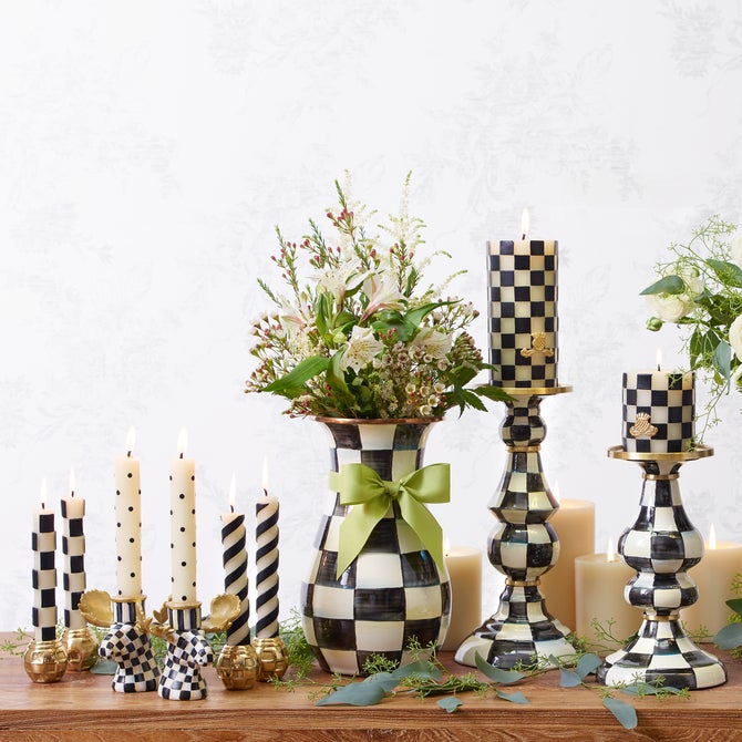 Courtly Check Large Pillar Candlestick - {current_domain}