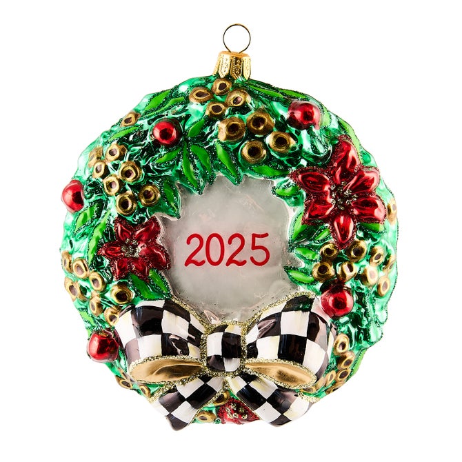2025 Christmas Holly Wreath Glass Ornament - {current_domain}